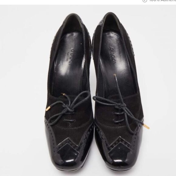 Gucci black Vintage Lace Up Platform Collegiate Women's Shoes Size 8.5 - Picture 1 of 9